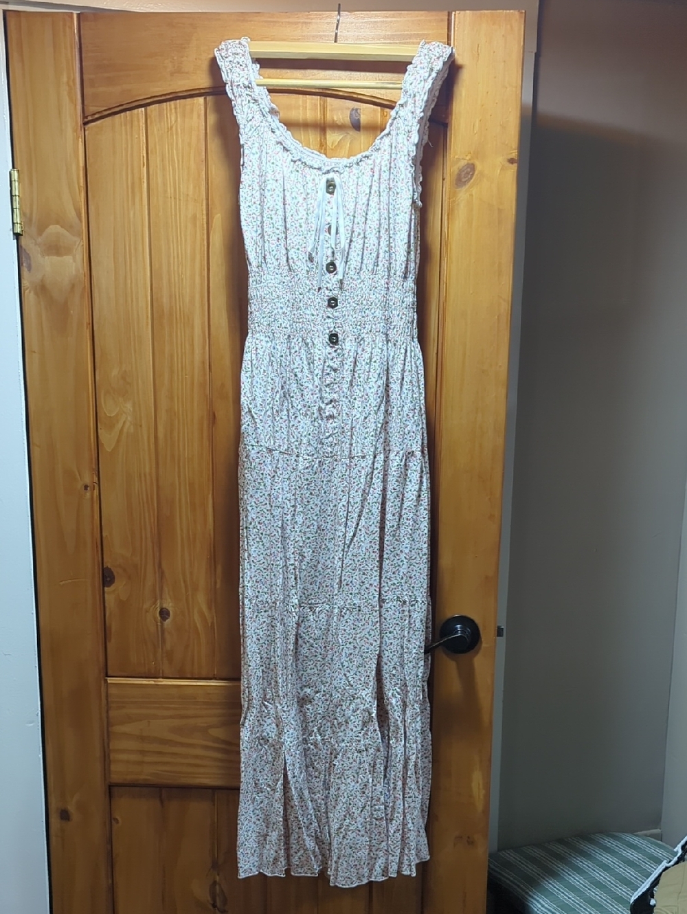 Cream Flowy Maxi Dress with Pink Floral Print
